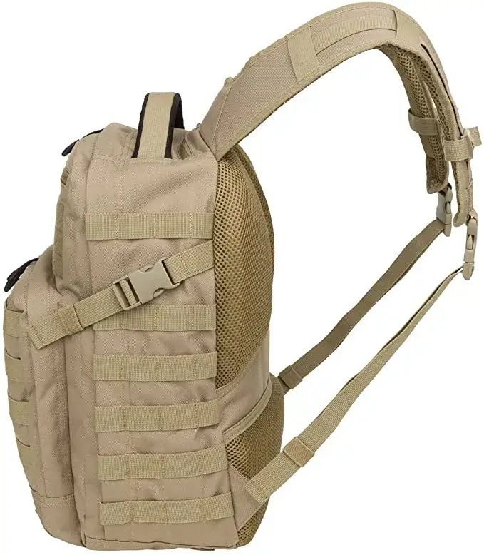 Тактический рюкзак цвета загара с системой MOLLE, компрессионными ремнями и мягкими плечевыми лямками с сетчатой задней панелью